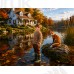 Tło fotograficzne „Jesienny domek nad jeziorem z liskiem” | J_273 Tło fotograficzne „Jesienny domek nad jeziorem z liskiem” | J_273